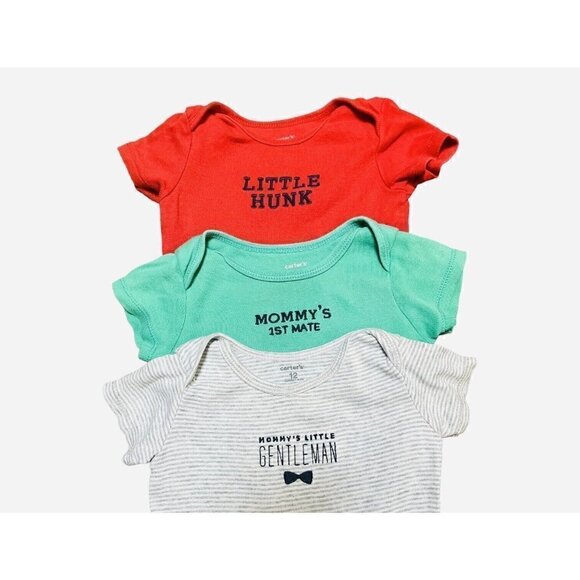 CARTER’S play one piece set/three multicolored snap closure embroidered Boy 12 M - Picture 6 of 9